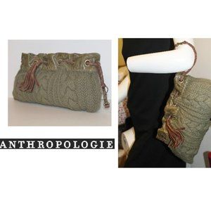 New Anthropologie Alpaca Knit & Leather Generous Size Clutch Bag